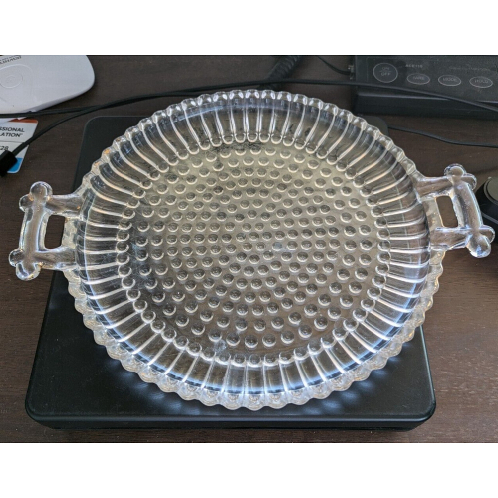 Vintage JEANNETTE "NATIONAL" 2 HANDLED CLEAR 8" ROUND TRAY-1940-50s